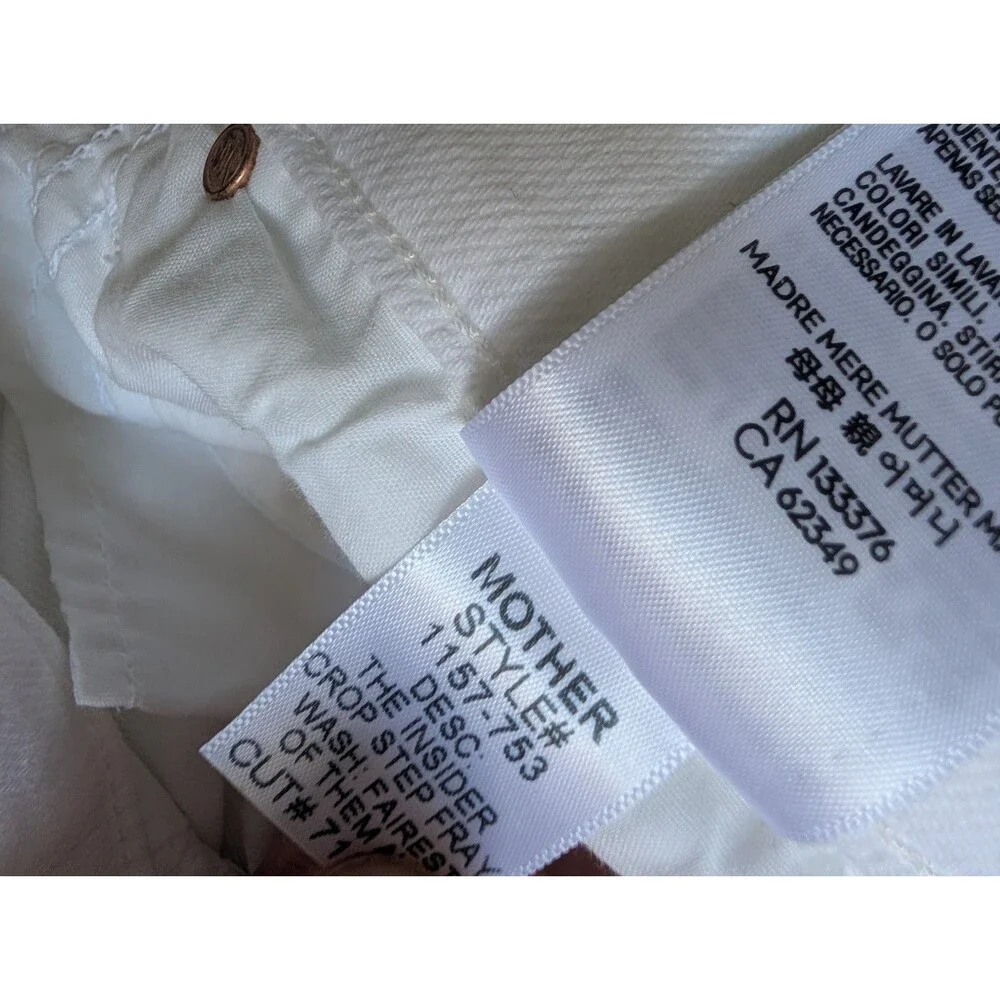 MOTHER JEANS The Hustler Crop Fray Fairest Of Them All WHITE Women's Size 28 - Picture 5 of 7